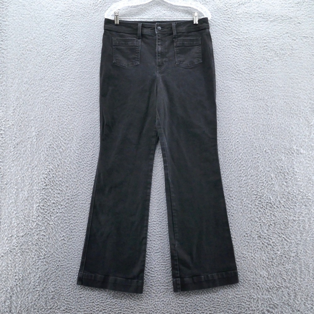 Talbots Womens 32 Black Flare Leg Denim Jeans High Rise Patch Pocket